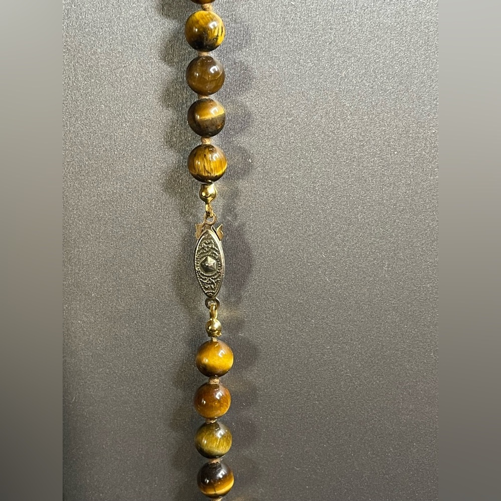 Vintage Tigers Eye Hand Knotted 10k Gold Clasp 25” Necklace Gorgeous Beads. - Picture 7 of 12